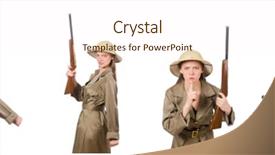  Presentation with safari - Audience pleasing slide set consisting of shotgun sports - woman wearing safari hat backdrop and a cream colored foreground