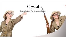  Presentation with safari - Presentation design consisting of shotgun sports - woman wearing safari hat background and a white colored foreground