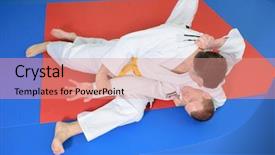  Presentation with karate - Amazing PPT layouts having shotokan karate - two fighter on the mat backdrop and a coral colored foreground