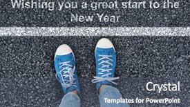  Presentation with athletic shoe - Theme having shot put event - casual shoes against athletic man background and a ocean colored foreground