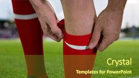  Presentation with soccer field - Slide deck enhanced with shot put event - digital composite of soccer player background and a tawny brown colored foreground