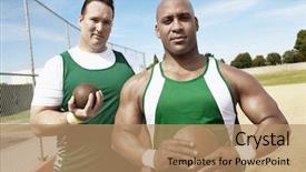  Presentation with shot - PPT theme enhanced with portrait of shot putters holding background and a coral colored foreground