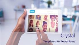  Presentation with executive - Slide set enhanced with shots of people on dating background and a sky blue colored foreground