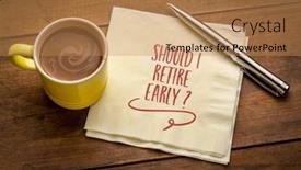  Presentation with retirement planning - PPT theme with should-i-retire-early-question background and a coral colored foreground