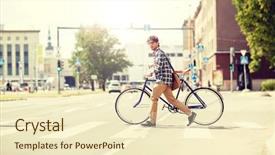  Presentation with people street - Theme enhanced with shoulder bag and fix background and a soft green colored foreground