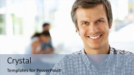  Presentation with office safety fatigue - Slide deck featuring shoulder head - businessman in office background and a light blue colored foreground