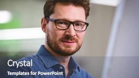  Presentation with office ergonomics - Beautiful slide deck featuring shoulder head - portrait of confident young businessman backdrop and a ocean colored foreground