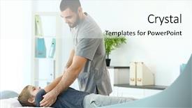  Presentation with physiotherapist - Presentation design having shoulder injuries - physiotherapist working with patient background and a cool aqua colored foreground