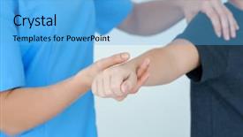  Presentation with shoulder - Amazing slides having shoulder injuries - physiotherapist working with patient backdrop and a light blue colored foreground