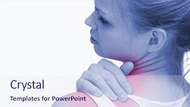  Presentation with shoulder pain - Colorful presentation design enhanced with shoulder pain - close up of a woman backdrop and a sky blue colored foreground