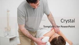  Presentation with shoulder pain - PPT theme having shoulder pain - patient lying on a medical background and a soft green colored foreground