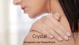  Presentation with car body repairer holding - Audience pleasing slides consisting of shoulder pain - woman from behind naked body backdrop and a coral colored foreground