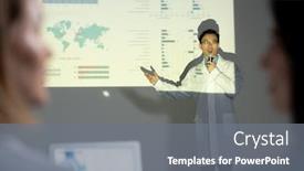  Presentation with lab coat - Colorful slide deck enhanced with shoulder-view-of-asian-speaker backdrop and a gray colored foreground