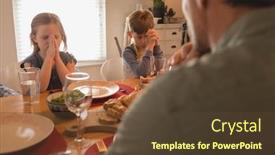  Presentation with social isolation - Colorful PPT theme enhanced with shoulder-view-of-family-praying backdrop and a tawny brown colored foreground