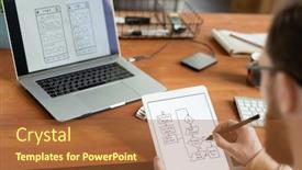  Presentation with shoulder - Colorful presentation theme enhanced with shoulder-view-of-man-using backdrop and a red colored foreground