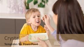  Presentation with shoulder - Audience pleasing PPT layouts consisting of shoulder-view-of-mother-feeding backdrop and a coral colored foreground