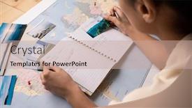  Presentation with shoulder - Cool new presentation theme with shoulder-view-of-tourist-checking backdrop and a coral colored foreground