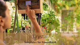  Presentation with control panel - PPT theme enhanced with shoulder-view-of-woman-adjusting background and a gold colored foreground