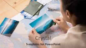  Presentation with world travel - Presentation enhanced with shoulder-view-of-woman-leaning background and a coral colored foreground