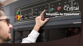  Presentation with control panel - Colorful slide set enhanced with shoulder-view-of-young-operator backdrop and a dark gray colored foreground