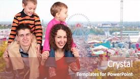  Presentation with amusement park - Cool new PPT layouts with shoulders and amusement park collage backdrop and a coral colored foreground