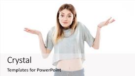  Presentation with pretty girl - Audience pleasing theme consisting of shoulders isolated over white background backdrop and a white colored foreground