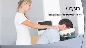  Presentation with masseur doing massage spa - Slide set featuring shoulders of client in massage background and a sky blue colored foreground