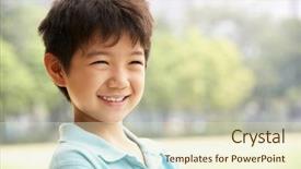  Presentation with chinese chinese - Beautiful PPT theme featuring shoulders portrait of chinese boy backdrop and a soft green colored foreground