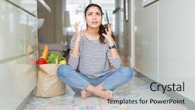  Presentation with fresh fruits vegetables groceries paper - Cool new theme with shout - young woman sitting backdrop and a light gray colored foreground
