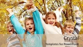  Presentation with behaviors children - Cool new presentation theme with shout child - four children shouting backdrop and a  colored foreground