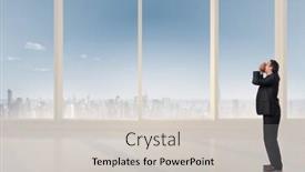  Presentation with windows - PPT theme with shouting-businessman-against-bright-white background and a light gray colored foreground