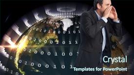  Presentation with earth - Beautiful slide deck featuring shouting businessman against glowing earth backdrop and a tawny brown colored foreground