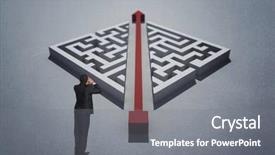  Presentation with red puzzle - Amazing PPT layouts having shouting businessman against red arrow cutting through puzzle backdrop and a gray colored foreground