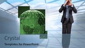  Presentation with holographic - PPT theme with shouting businessman against room with holographic cloud background and a light blue colored foreground