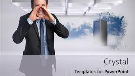  Presentation with server - Beautiful slide deck featuring shouting businessman against splash showing server tower backdrop and a light gray colored foreground