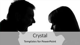  Presentation with man and woman - Presentation theme featuring shouting dipute in studio silhouette background and a light gray colored foreground