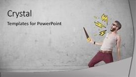  Presentation with angry - PPT theme consisting of shouting heavily with drawn thunder background and a  colored foreground