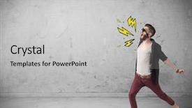  Presentation with silhouette illustration of heavy metal - Beautiful slide deck featuring shouting heavily with drawn thunder backdrop and a light gray colored foreground