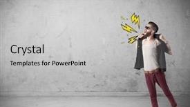  Presentation with clothing wooden clothes hanger object - Cool new PPT theme with shouting heavily with drawn thunder backdrop and a light gray colored foreground