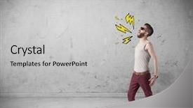  Presentation with silhouette illustration of heavy metal - PPT layouts having shouting heavily with drawn thunder background and a light gray colored foreground