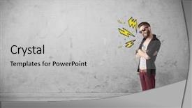  Presentation with silhouette illustration of heavy metal - Beautiful slides featuring shouting heavily with drawn thunder backdrop and a light gray colored foreground