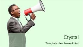  Presentation with sales - Presentation theme consisting of shouting loud holding a megaphone background and a soft green colored foreground
