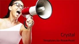  Presentation with aged - Theme having shouting using megaphone over red background and a black colored foreground
