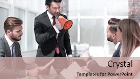  Presentation with team - Beautiful PPT theme featuring shouts on the business team backdrop and a coral colored foreground