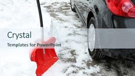  Presentation with snow shovel - PPT theme having shovel for cleaning the driveway background and a sky blue colored foreground