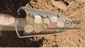  Presentation with metal - Beautiful presentation design featuring shovel with coins found metal backdrop and a coral colored foreground