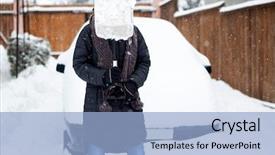  Presentation with car cleaning - Audience pleasing theme consisting of shoveling removing snow after blizzard backdrop and a light blue colored foreground