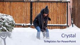  Presentation with blizzard - Theme enhanced with shoveling removing snow after blizzard background and a sky blue colored foreground