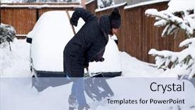  Presentation with car cleaning - Slide deck consisting of shoveling removing snow after blizzard background and a light blue colored foreground