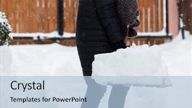  Presentation with snow - Cool new PPT theme with shoveling removing snow after blizzard backdrop and a light blue colored foreground
